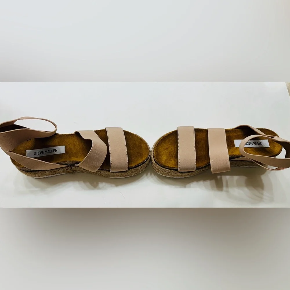 Steve Madden Sandals Wedge Beige Tan Chunky Summer Espadrilles Open Toe Size 8